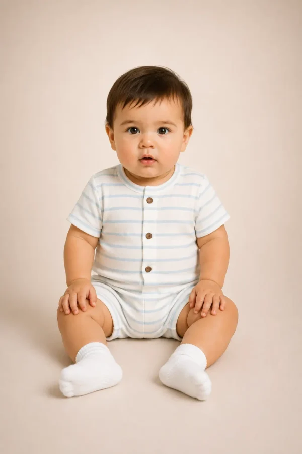 Combishort rayée bleu ciel bébé garçon Ridae Maroc