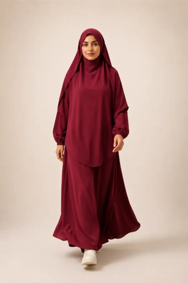 Abaya grenat femme Ridae رداء Maroc vue face